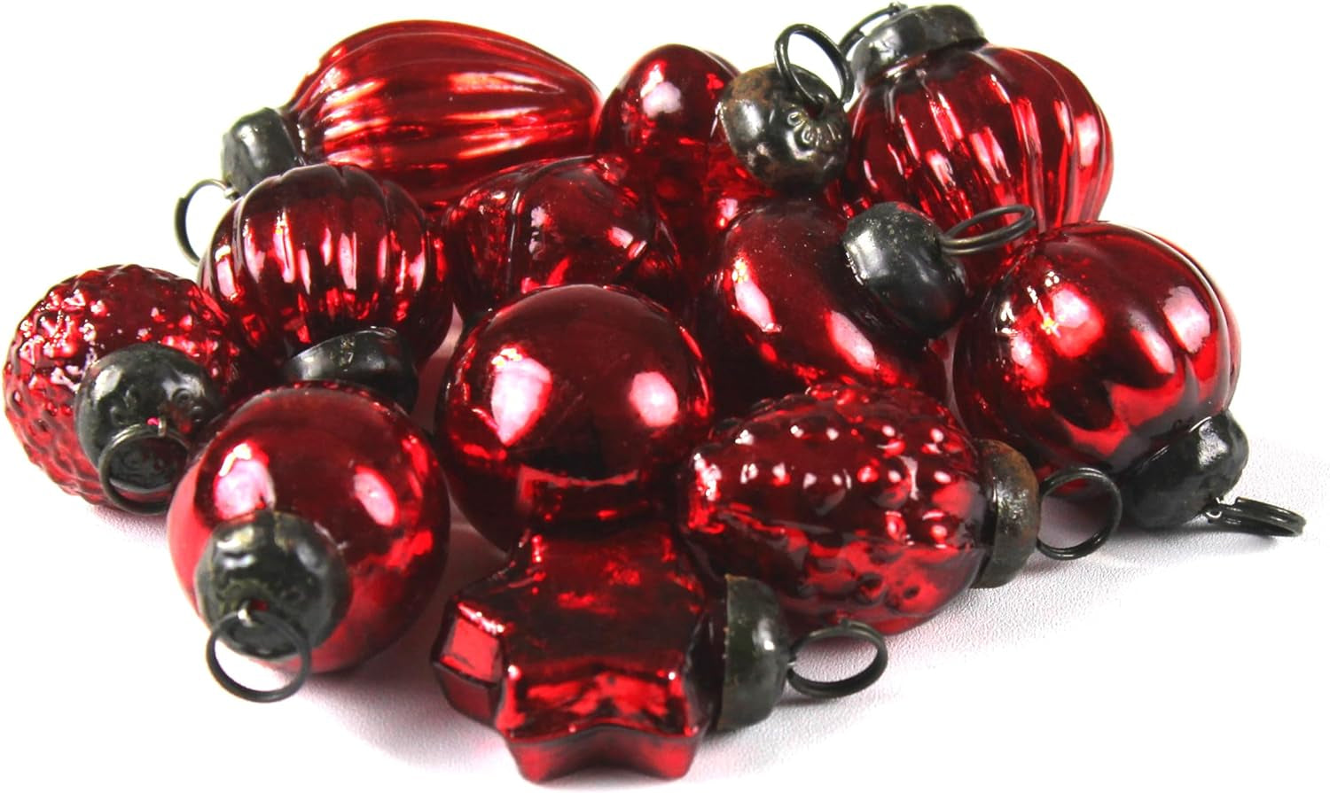 Mini Mercury Glass Ornaments - Sets of 12 Ornaments - Size 1.5 Inches (Red Mix Shape)