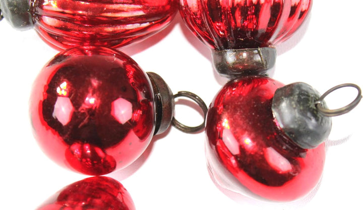 Mini Mercury Glass Ornaments - Sets of 12 Ornaments - Size 1.5 Inches (Red Mix Shape)