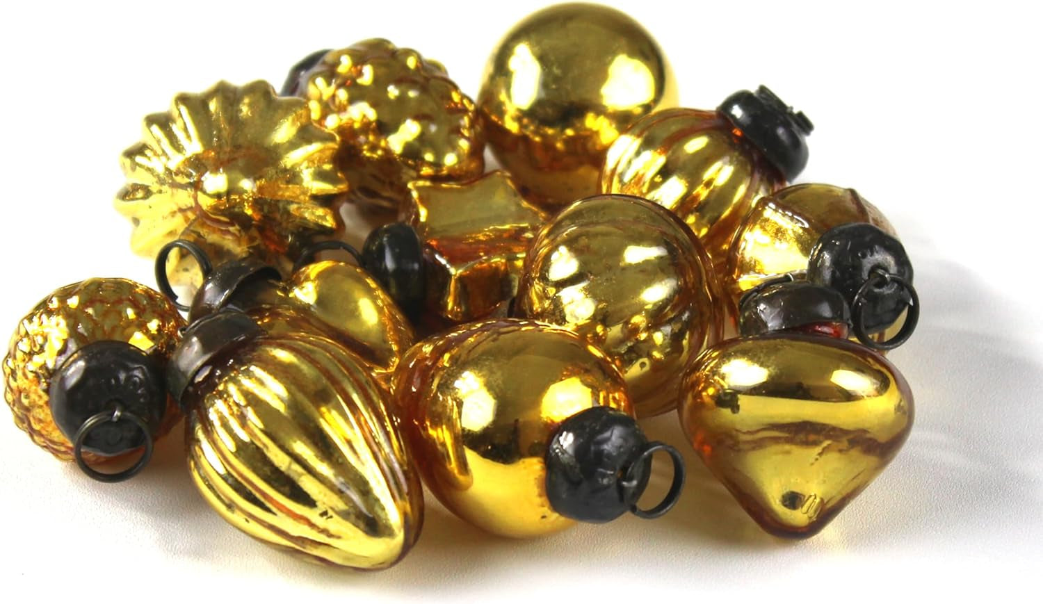 Mini Mercury Glass Ornaments - Sets of 12 Ornaments - Size 1.5 Inches (Gold Mix Shape)