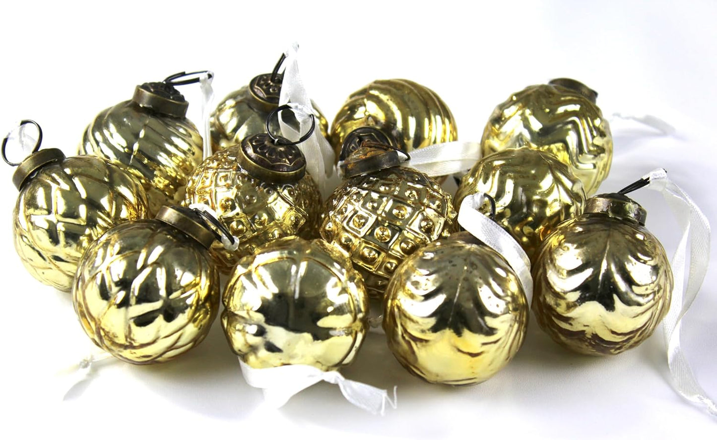 2In Antique Glass Ornaments Sets of 12 Ornaments (Gold Pattern)