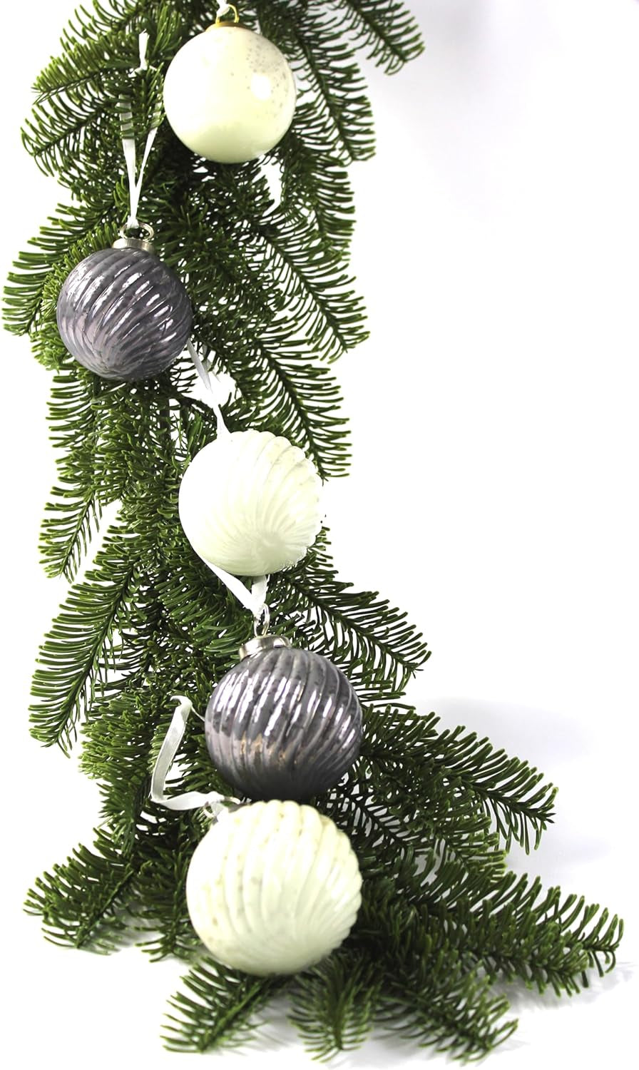 Mercury Glass Ornaments - Size 3 Inches - in a Set of 6 Ornaments. Handcrafted (White Grey Mix)